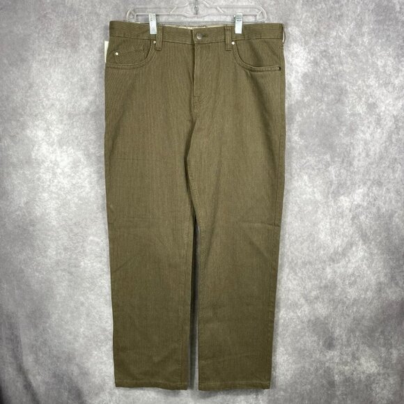 Kenneth Cole Mens Bedford Corduroy Straight Flat Front Pants Olive 34x30 NWT - Picture 2 of 10